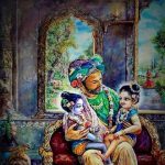 Nanda Maharaja with Krishna and Balarama